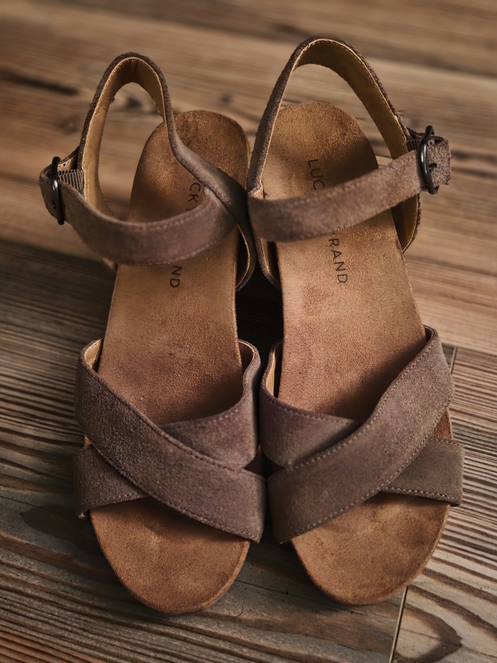 Lucky Brand Brown Suede Crisscross Ankle Strap Sandals